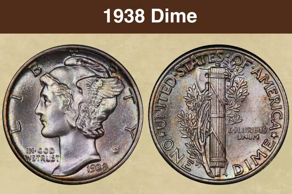 1938 Mercury dime obverse and reverse showing Liberty's winged head and fasces design