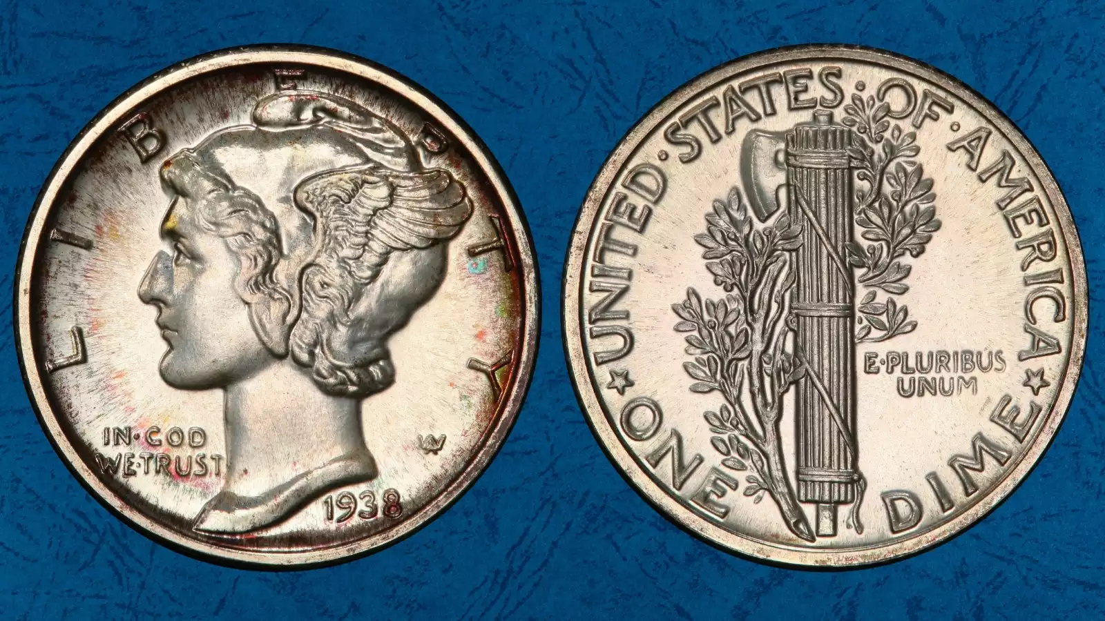 Side-by-side comparison of 1938 Mercury dime reverse showing non-Full Bands fasces versus Full Bands fasces with clearly separated central horizontal bands
