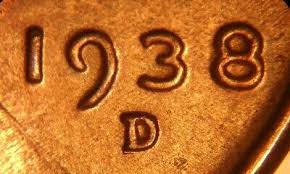 Close-up of 1938-D Mercury dime reverse showing D over D repunched mint mark with secondary D displaced southward below primary mint mark